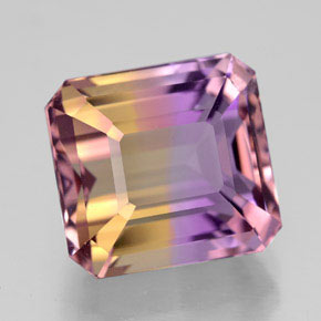 7.14克拉天然双色紫黄晶，祖母绿式切割，11.3×10.5毫米，VVS