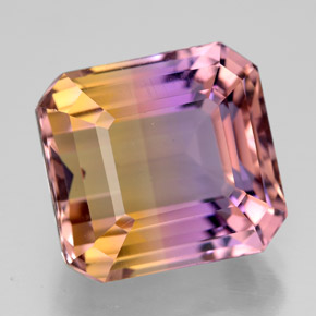 10.74克拉天然双色紫黄晶，祖母绿式切割，12.9×12毫米，VVS