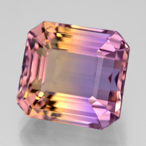 10.74克拉天然双色紫黄晶，祖母绿式切割，12.9×12毫米，VVS