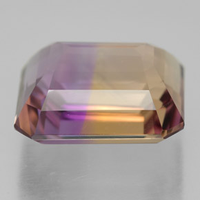 7.85克拉天然双色紫黄晶，祖母绿式切割，12.9×11毫米，VVS