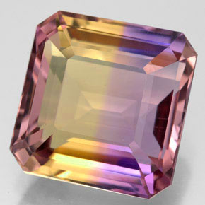 10.74克拉天然双色紫黄晶，祖母绿式切割，13.4×13.2毫米，VVS-VS
