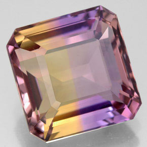 10.74克拉天然双色紫黄晶，祖母绿式切割，13.4×13.2毫米，VVS-VS