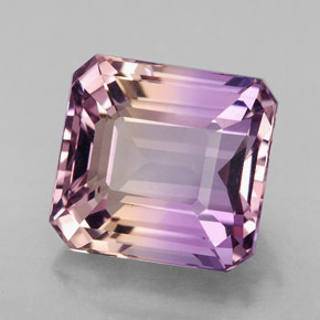 9.87克拉天然双色紫黄晶，祖母绿式切割，12.9×12.1毫米，VVS