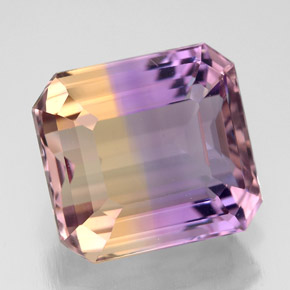 6.61克拉天然双色紫黄晶，祖母绿式切割，11.5×10.7毫米，VVS