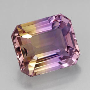 8.32克拉天然双色紫黄晶，祖母绿式切割，12.6×10.8毫米，VVS