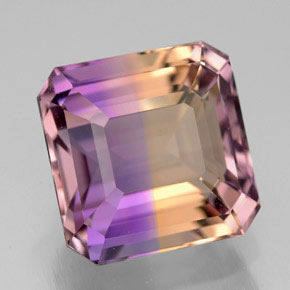 5.91克拉天然双色紫黄晶，祖母绿式切割，10.6×10.5毫米，VVS