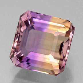 5.91克拉天然双色紫黄晶，祖母绿式切割，10.6×10.5毫米，VVS