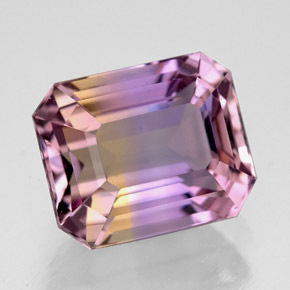 5.90克拉天然双色紫黄晶，祖母绿式切割，11.4×9.3毫米，VVS