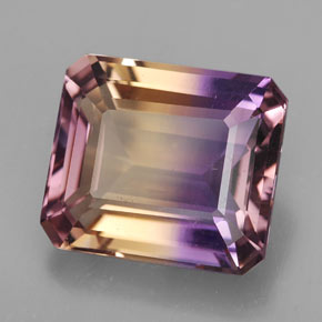 10.02克拉天然双色紫黄晶，祖母绿式切割，14.2×12.3毫米，VVS