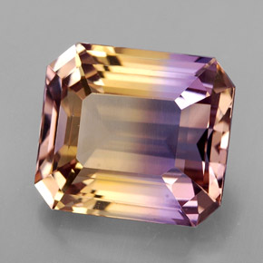 8.16克拉天然双色紫黄晶，祖母绿式切割，12.7×11.2毫米，VVS