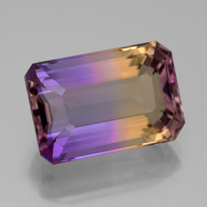 6.91克拉天然双色紫黄晶，祖母绿式切割，13.9×9.4毫米，VVS