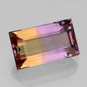 4.34克拉天然双色紫黄晶，长方形切工，12.7×7.5毫米，VVS