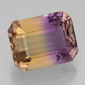 8.94克拉天然双色紫黄晶，祖母绿式切割，13.5×10.3毫米，VVS-VS
