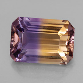 9.44克拉天然双色紫黄晶，祖母绿式切割，15.1×10.8毫米，VVS