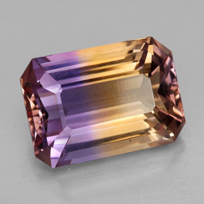 9.44克拉天然双色紫黄晶，祖母绿式切割，15.1×10.8毫米，VVS