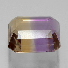 7.02克拉天然双色紫黄晶，祖母绿式切割，12.1×11毫米，VVS
