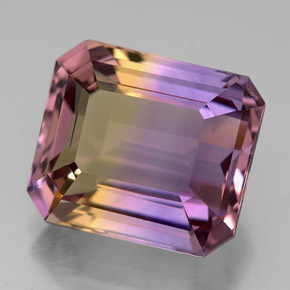 9.78克拉天然双色紫黄晶，祖母绿式切割，13.3×11.6毫米，VVS