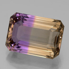 8.67克拉天然双色紫黄晶，祖母绿式切割，14.5×10.3毫米，VVS