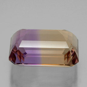 8.67克拉天然双色紫黄晶，祖母绿式切割，14.5×10.3毫米，VVS