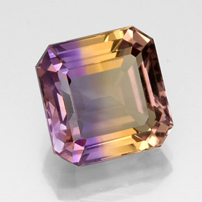 10.91克拉天然双色紫黄晶，祖母绿式切割，13.1×13毫米，VVS