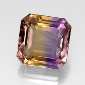 10.91克拉天然双色紫黄晶，祖母绿式切割，13.1×13毫米，VVS