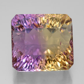13.95克拉天然双色紫黄晶，祖母绿式切割，14.4×13.5毫米，VVS-VS