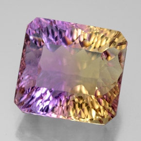 13.95克拉天然双色紫黄晶，祖母绿式切割，14.4×13.5毫米，VVS-VS