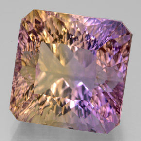 14.05克拉天然双色紫黄晶，祖母绿式切割，13.7×13.6毫米，VVS