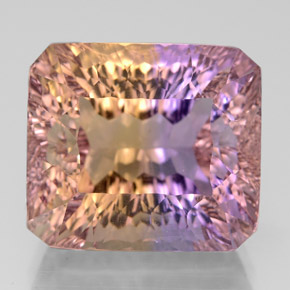 14.66克拉天然双色紫黄晶，祖母绿式切割，14.5×12.9毫米，VVS