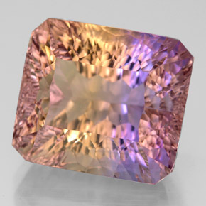 14.66克拉天然双色紫黄晶，祖母绿式切割，14.5×12.9毫米，VVS