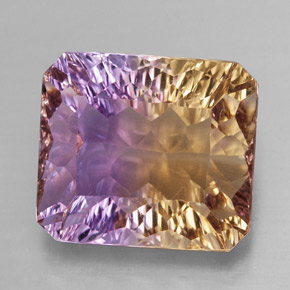 12.08克拉天然双色紫黄晶，祖母绿式切割，14.4×12.8毫米，VVS