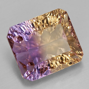 12.08克拉天然双色紫黄晶，祖母绿式切割，14.4×12.8毫米，VVS