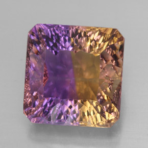 13.93克拉天然双色紫黄晶，祖母绿式切割，13.7×13.3毫米，VVS