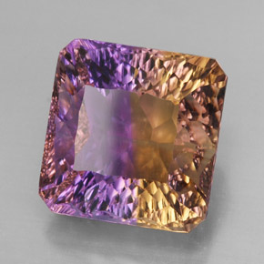 13.93克拉天然双色紫黄晶，祖母绿式切割，13.7×13.3毫米，VVS