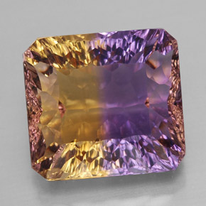 13.32克拉天然双色紫黄晶，祖母绿式切割，14.5×13.5毫米，VVS