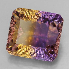 13.32克拉天然双色紫黄晶，祖母绿式切割，14.5×13.5毫米，VVS