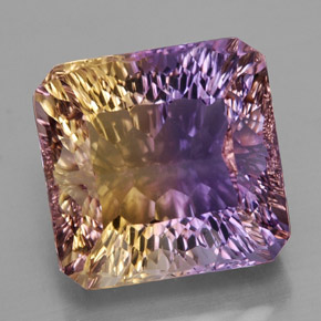 15.03克拉天然双色紫黄晶，祖母绿式切割，14.2×13.8毫米，VVS