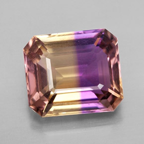 6.19克拉天然双色紫黄晶，祖母绿式切割，12×10.5毫米，VVS
