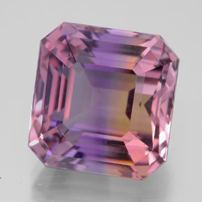 12.03克拉天然双色紫黄晶，祖母绿式切割，13.1×12.7毫米，VVS