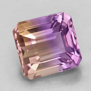 5.69克拉天然双色紫黄晶，祖母绿式切割，10.5×9.9毫米，VVS