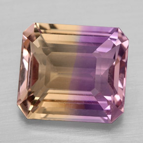 4.28克拉天然双色紫黄晶，祖母绿式切割，10.6×9.5毫米，VVS