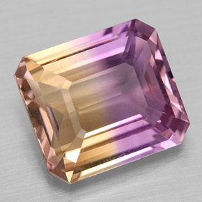 4.28克拉天然双色紫黄晶，祖母绿式切割，10.6×9.5毫米，VVS