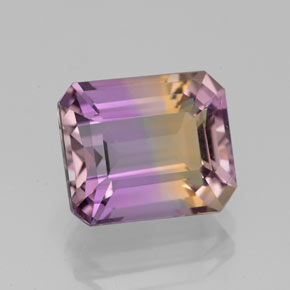 4.38克拉天然双色紫黄晶，祖母绿式切割，10.5×8.9毫米，VVS