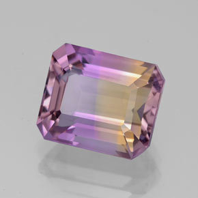 4.38克拉天然双色紫黄晶，祖母绿式切割，10.5×8.9毫米，VVS