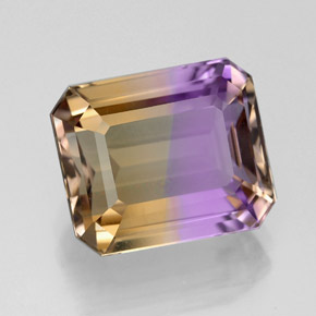5.22克拉天然双色紫黄晶，祖母绿式切割，11.1×9.3毫米，VVS