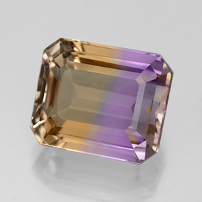 5.22克拉天然双色紫黄晶，祖母绿式切割，11.1×9.3毫米，VVS