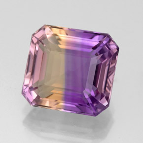 4.79克拉天然双色紫黄晶，祖母绿式切割，10.5×9.8毫米，VVS