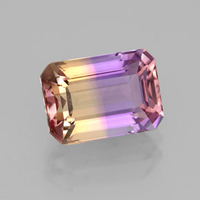 2.92克拉天然双色紫黄晶，祖母绿式切割，10×7毫米，VVS