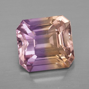 4.98克拉天然双色紫黄晶，祖母绿式切割，10.6×10毫米，VVS-VS