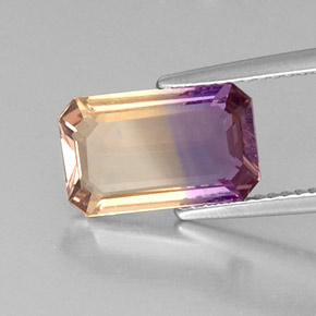 2.59克拉天然双色紫黄晶，祖母绿式切割，12×7.4毫米，VVS-VS